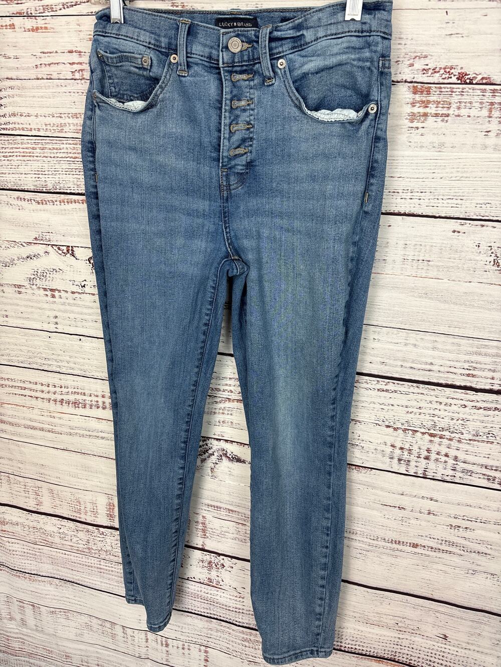 Lucky Brand Bridgette Blue Skinny Denim Ankle Jeans Button Fly Stretch Womens 6